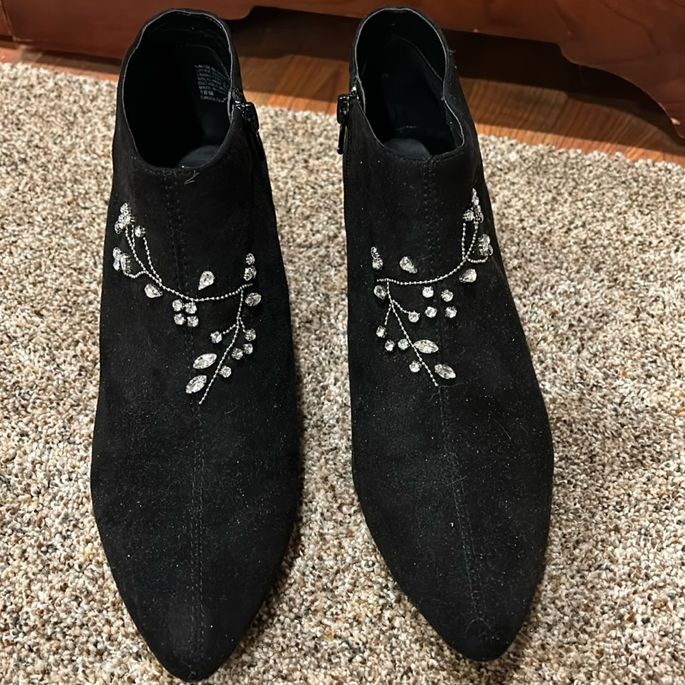 Nanette Lepore suede ankle booties with rhinestone design 10M